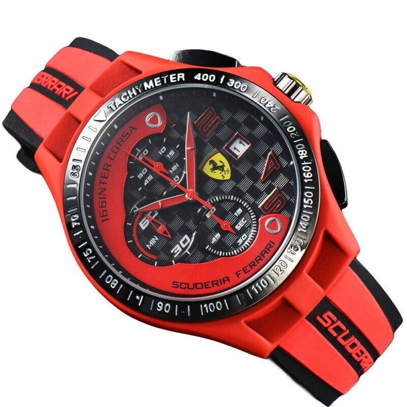 New Men'S Watch Formula Scuderia Ferrari 44Mm Chronograph Silicone Wristwatch