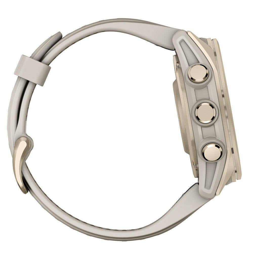 Fenix 8 AMOLED Multisport 43-Mm GPS Watch with Silicone Band 1.69 X .54 in Sapphire Lens, Soft Gold and Fog Gray