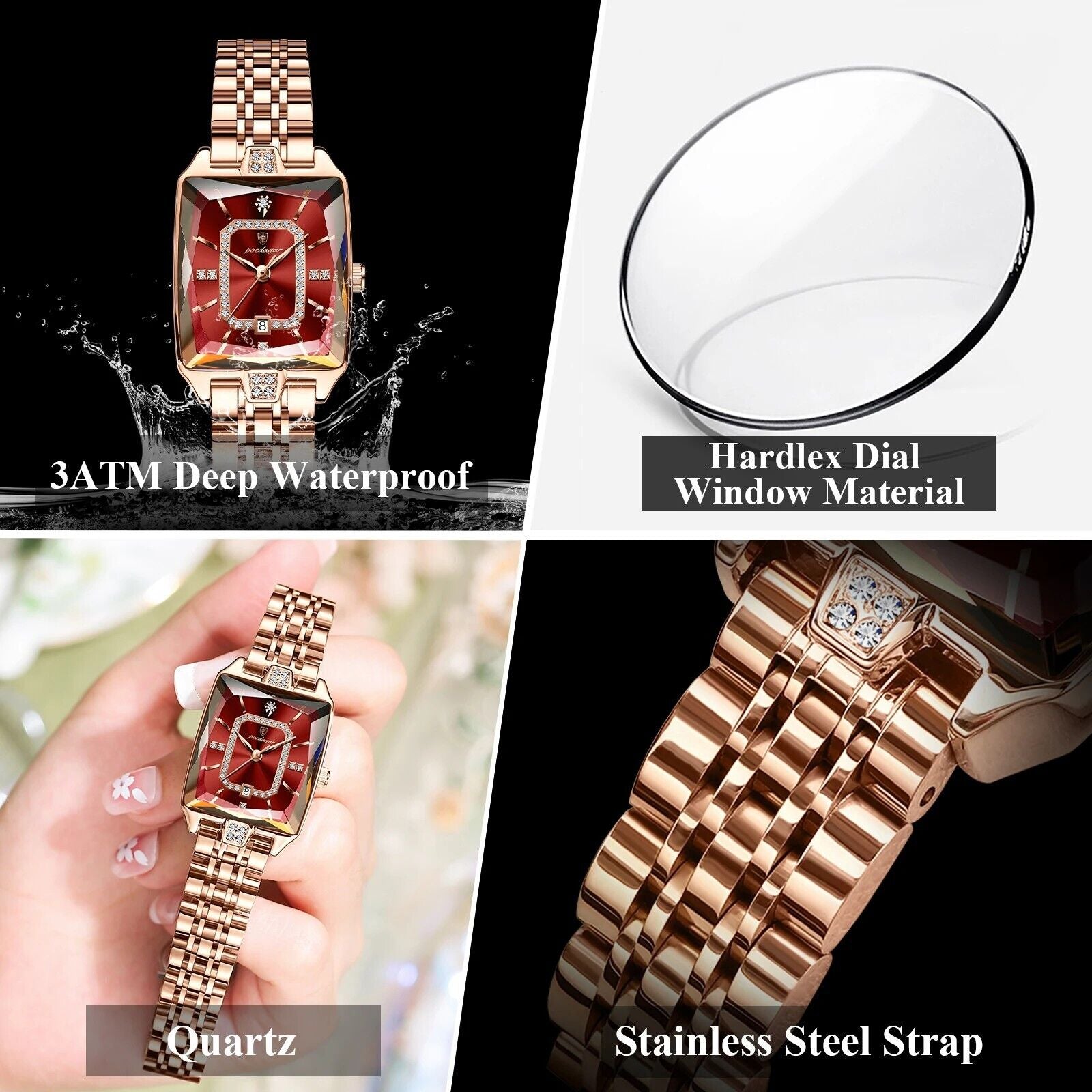 New Elegant Women'S Waterproof Stainless Steel Quartz Watch with Date Display
