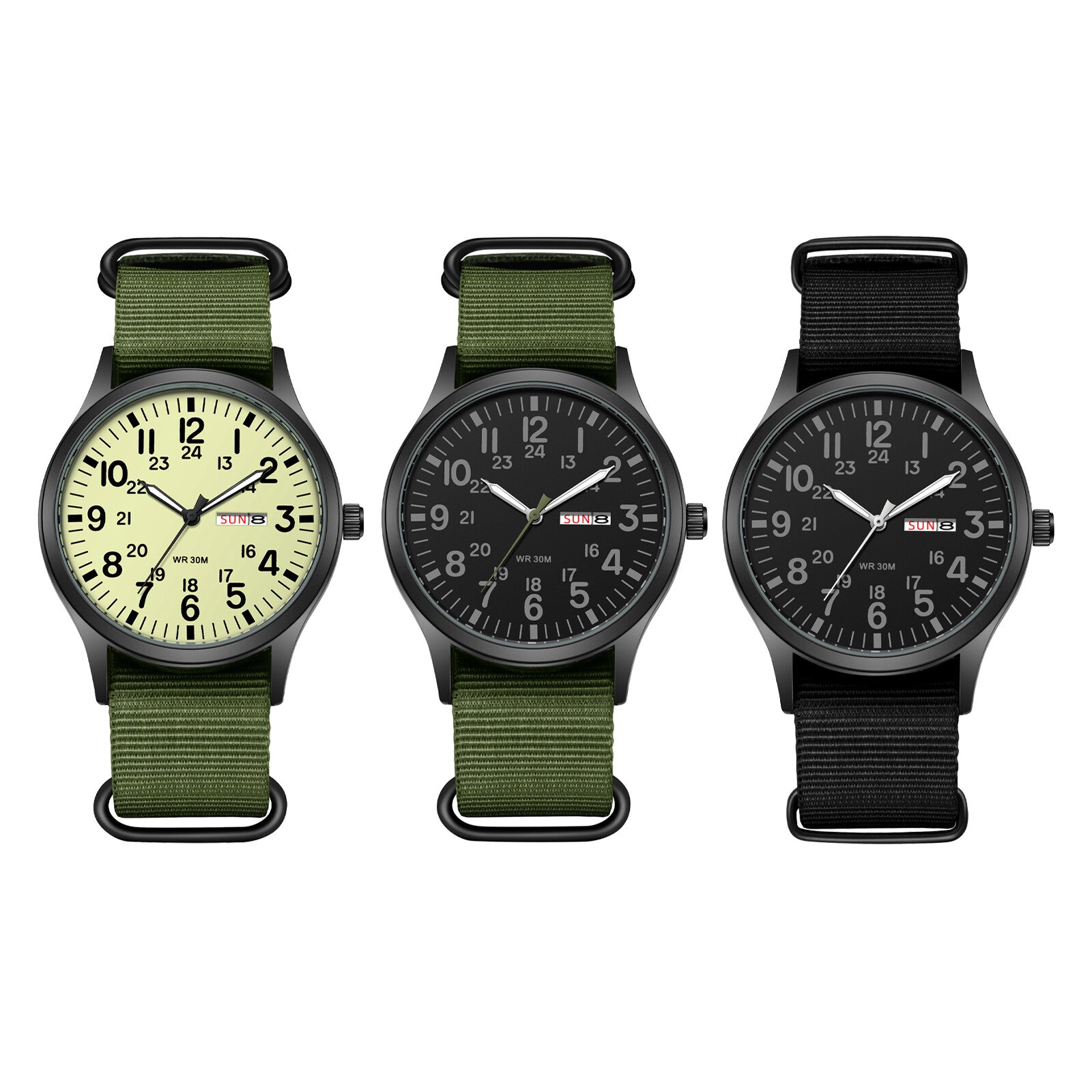 Men'S Tactical Military Nylon Band Quartz Date Wrist Watch Luminous 24-Hour Dial