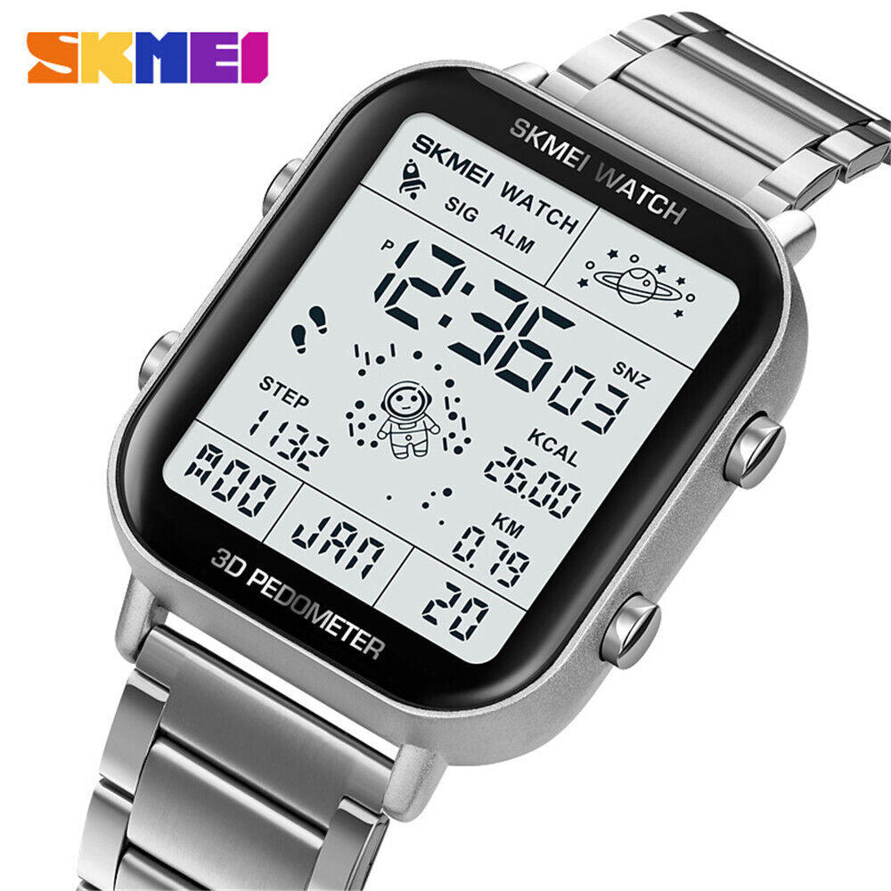 SKMEI Men Watch Rectangle Digital Wristwatch Full Steel Electronic Digital Watch