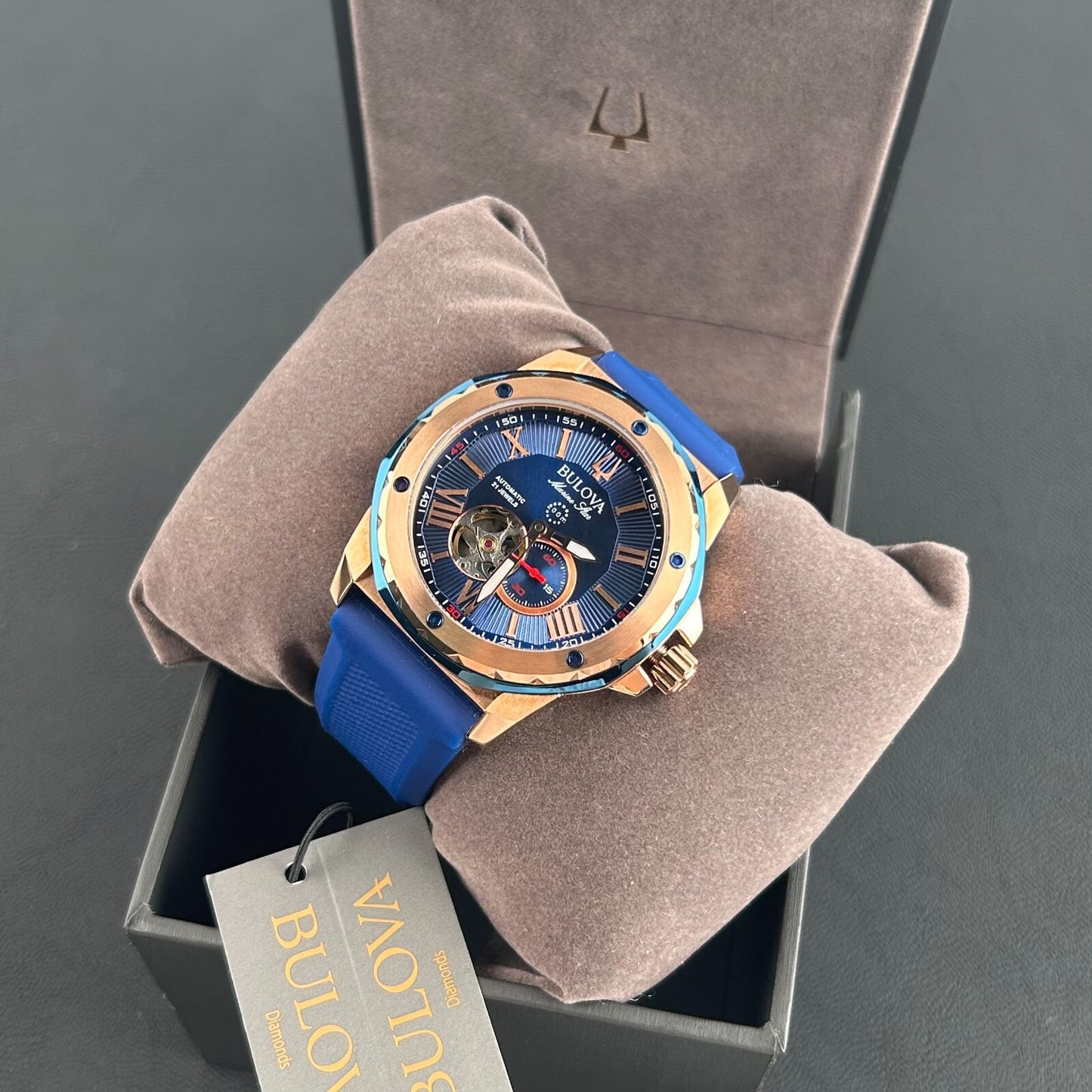 Bulova Marine Star Blue Dial-Blue Silicon Strap 98A227Automati