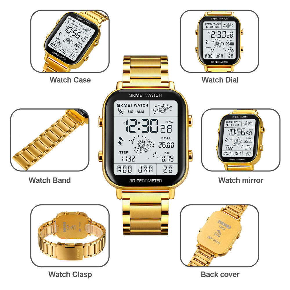 SKMEI Men Watch Rectangle Digital Wristwatch Full Steel Electronic Digital Watch