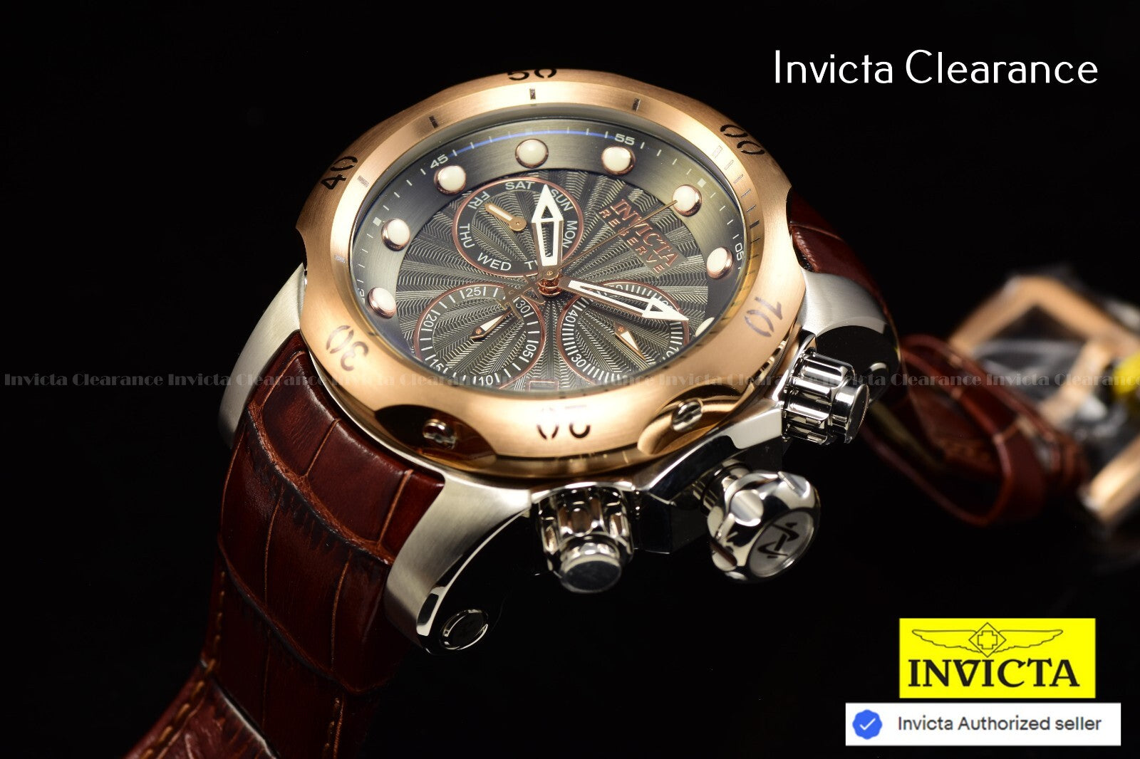 Invicta Men'S 54Mm Reserve VENOM Elegant SWISS Chronograph Brown Leather Watch