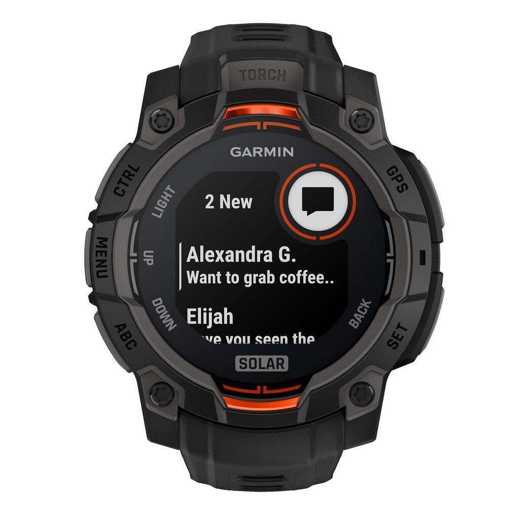 Instinct 3 45 Mm Solar GPS Smartwatch Black with Black Silicone Band 1.77 X .58 In.