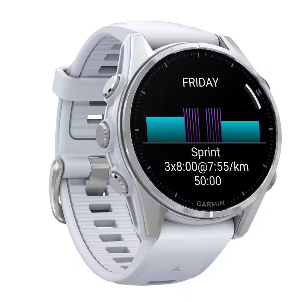 Fenix 8 AMOLED Multisport 43-Mm GPS Watch with Silicone Band 1.69 X .54 in Silver and Whitestone