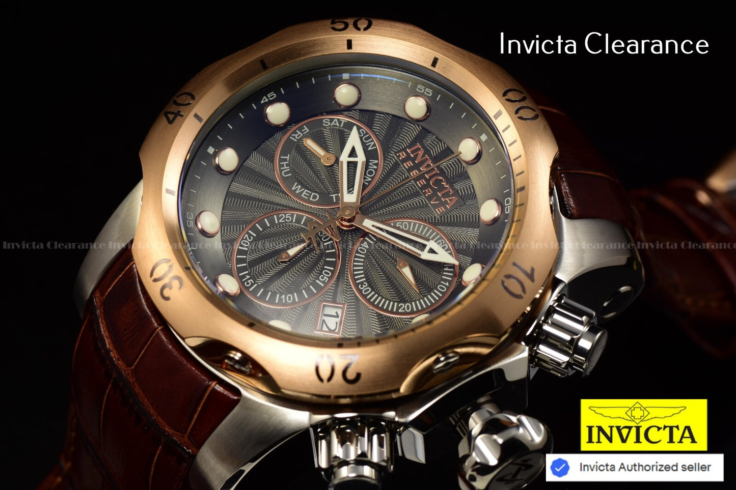 Invicta Men'S 54Mm Reserve VENOM Elegant SWISS Chronograph Brown Leather Watch