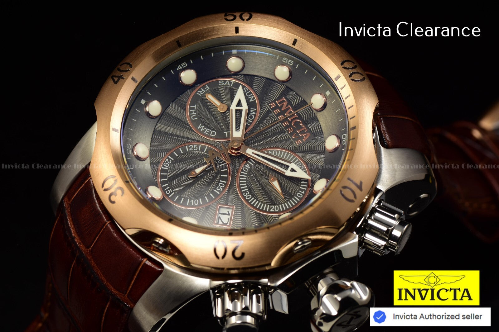 Invicta Men'S 54Mm Reserve VENOM Elegant SWISS Chronograph Brown Leather Watch