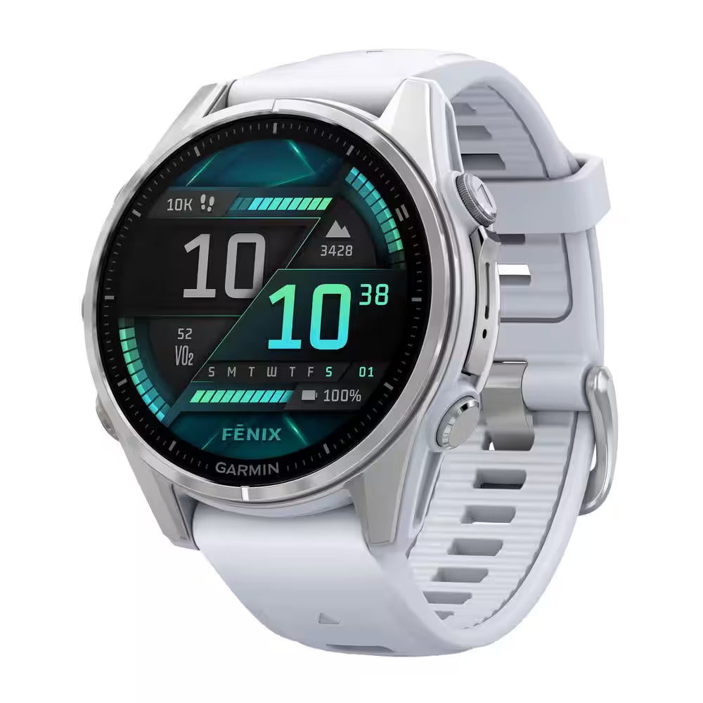Fenix 8 AMOLED Multisport 43-Mm GPS Watch with Silicone Band 1.69 X .54 in Silver and Whitestone