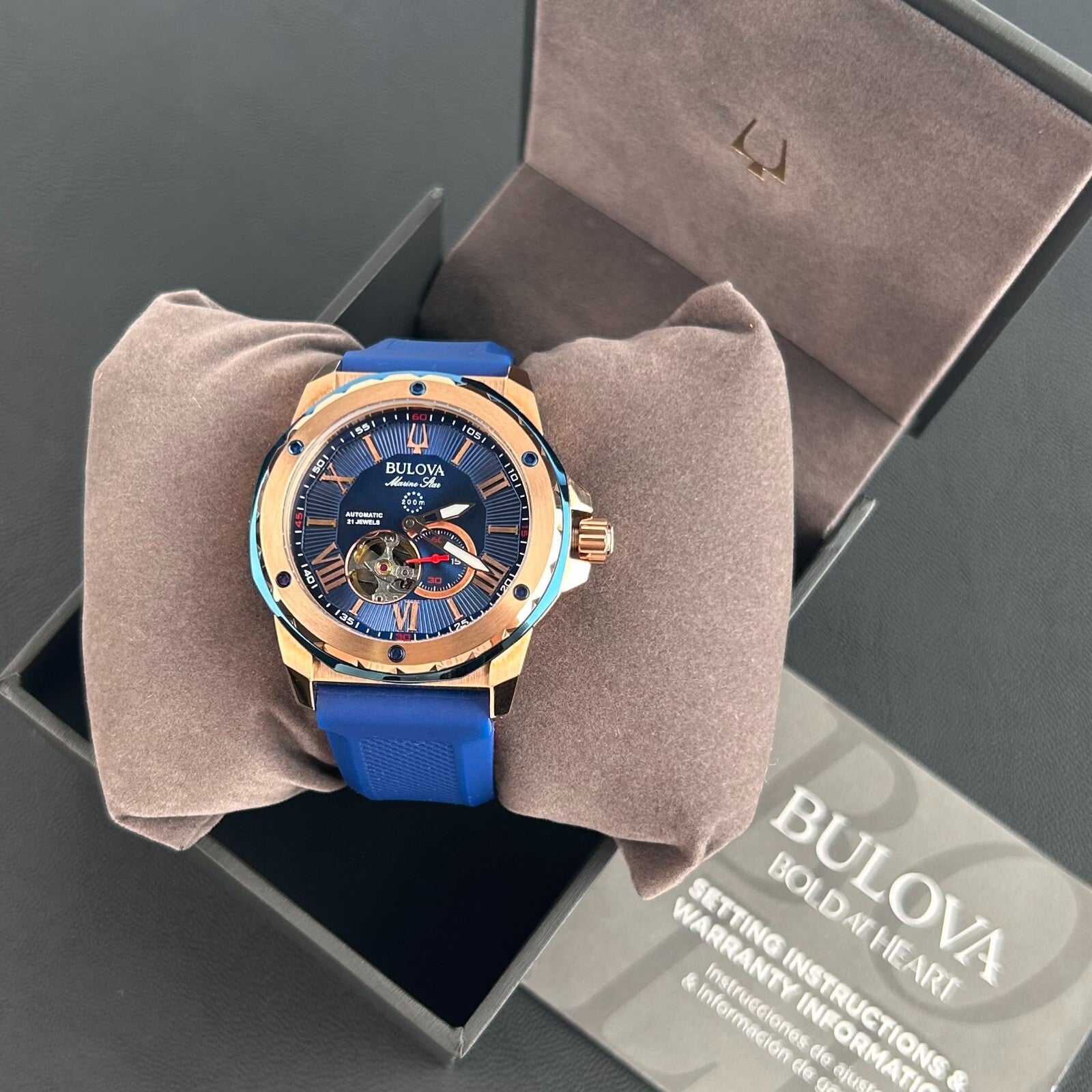 Bulova Marine Star Blue Dial-Blue Silicon Strap 98A227Automati