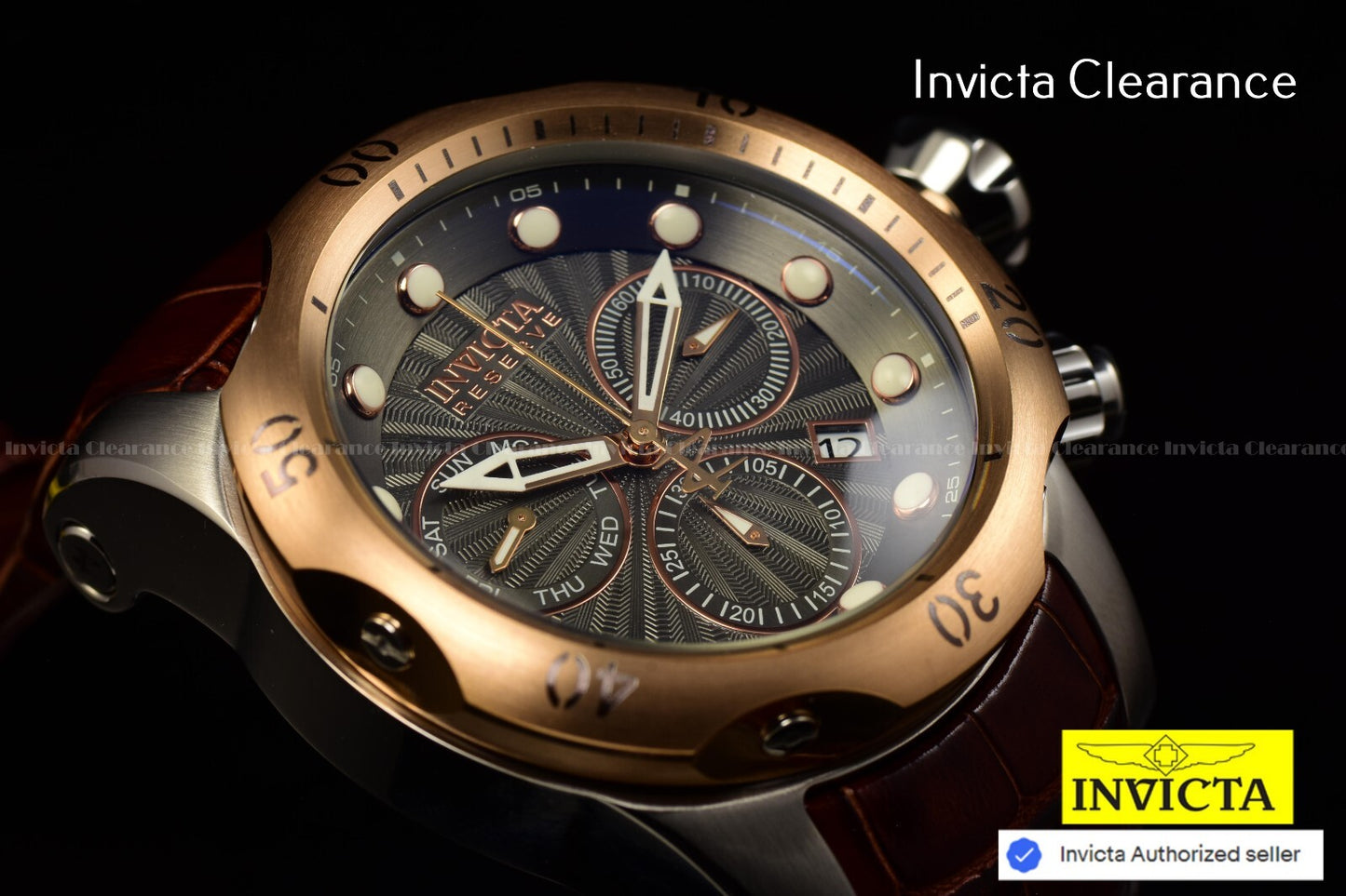 Invicta Men'S 54Mm Reserve VENOM Elegant SWISS Chronograph Brown Leather Watch