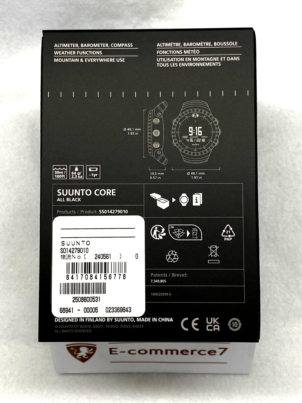 SUUNTO Core All Black Military Men'S Outdoor Sports Watch SS014279010 with Box