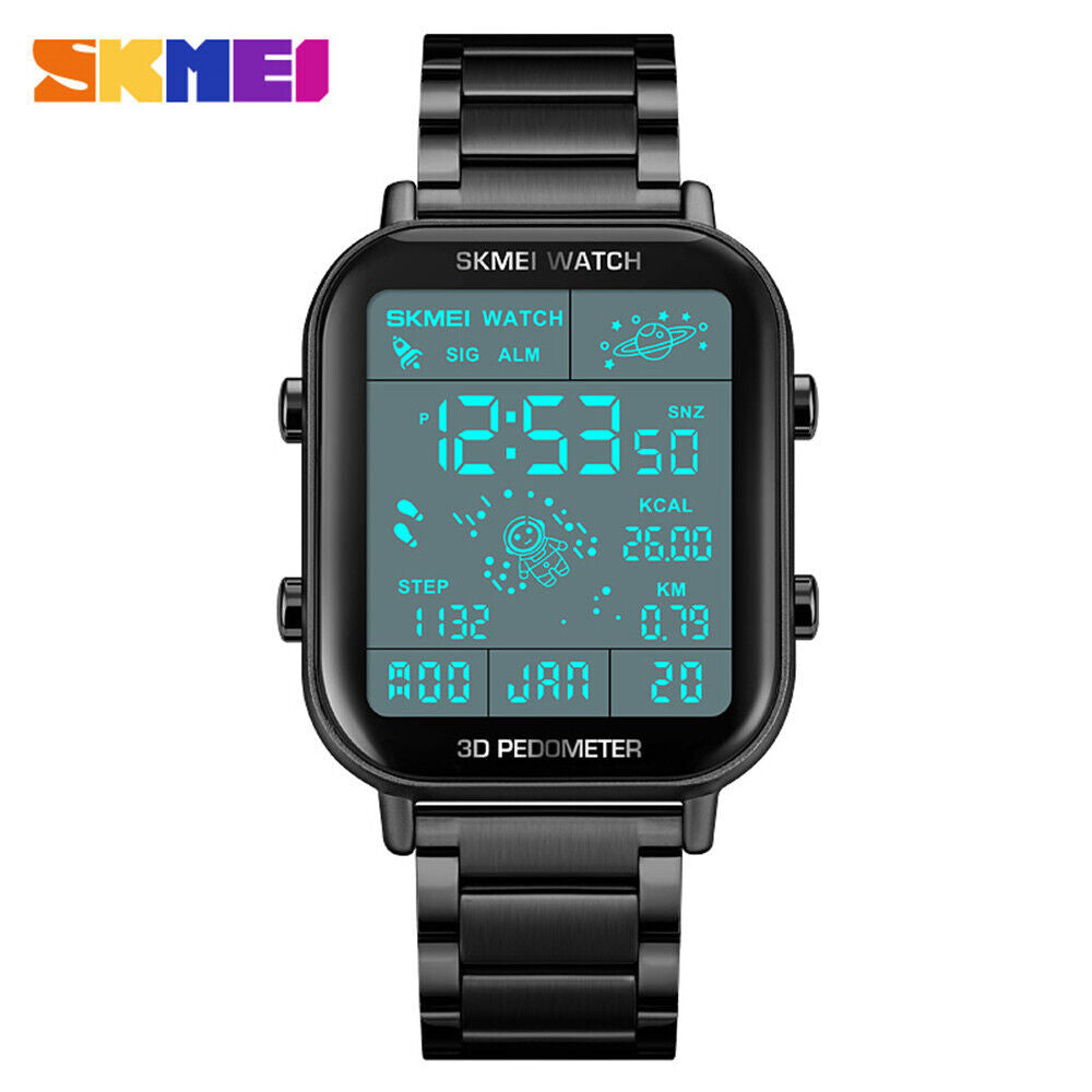 SKMEI Men Watch Rectangle Digital Wristwatch Full Steel Electronic Digital Watch