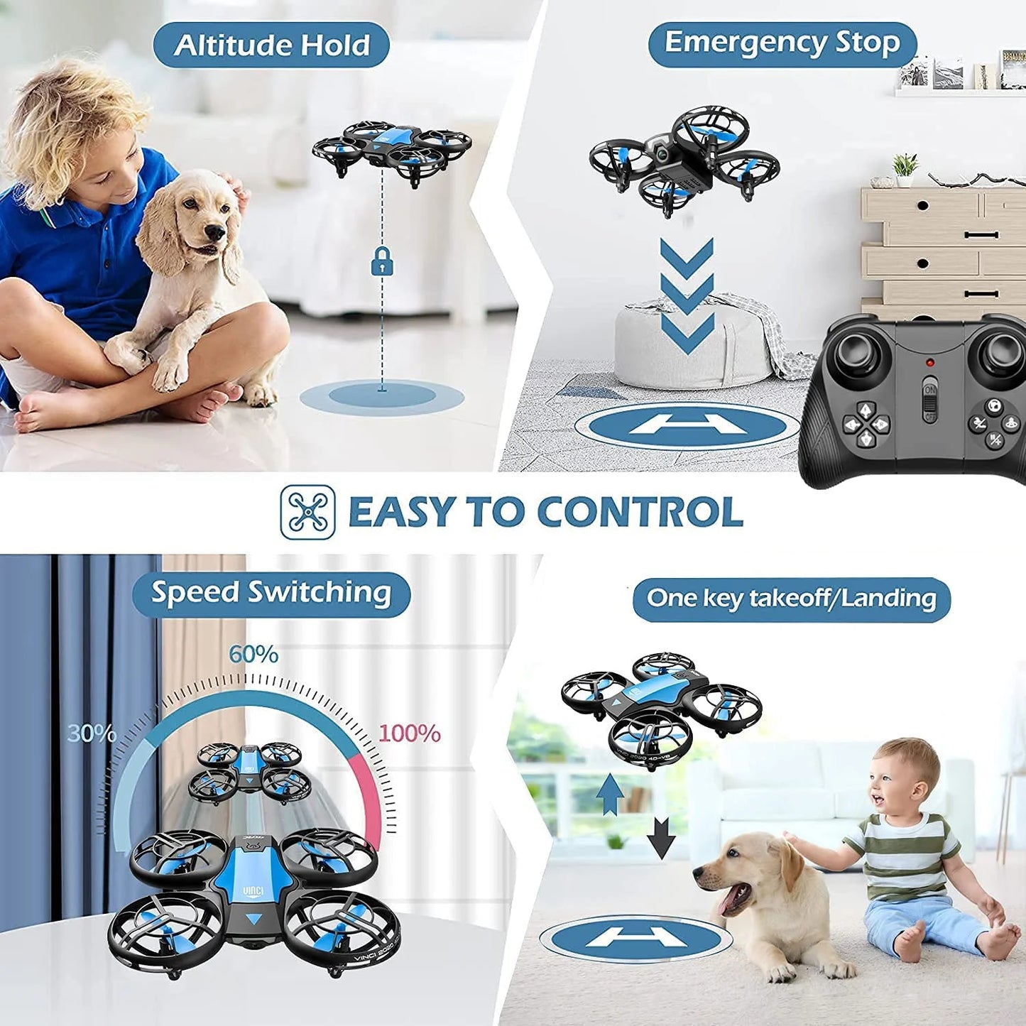 Drone Mini with 720P HD Camera for Adults and Children FPV Real-Time Video, 3 Modular Batteries Blue