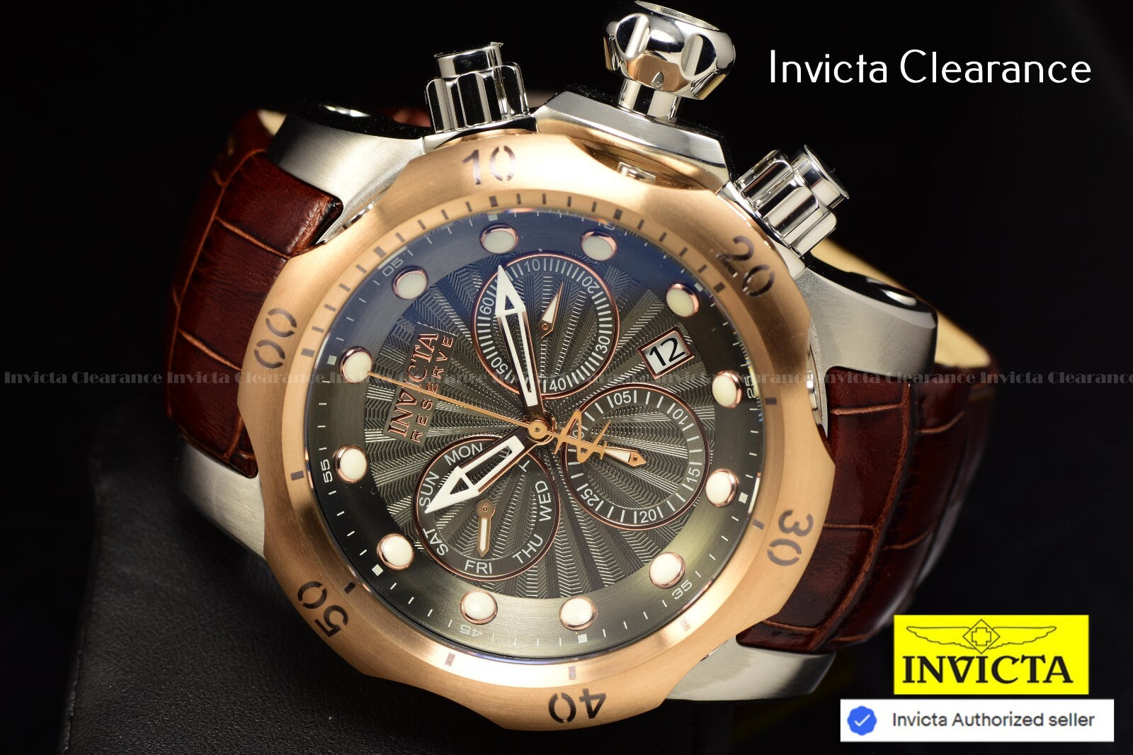 Invicta Men'S 54Mm Reserve VENOM Elegant SWISS Chronograph Brown Leather Watch