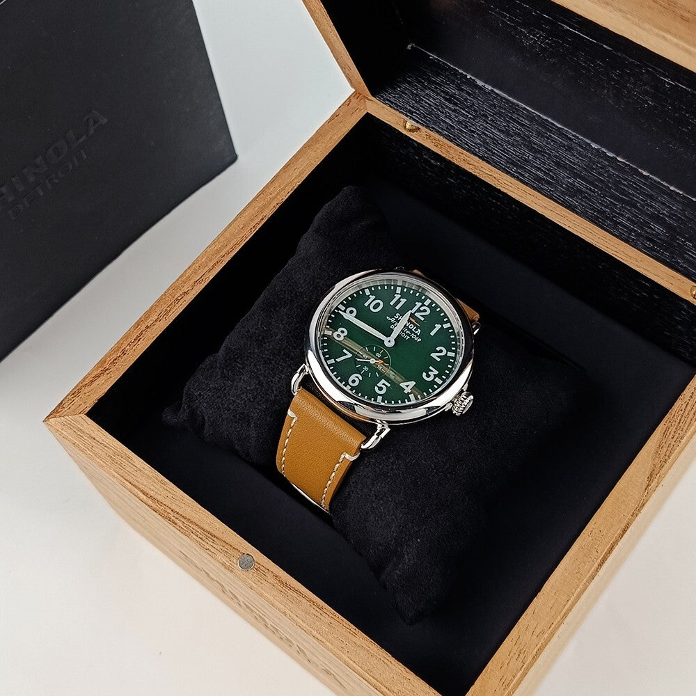 NEW Shinola Mens Watch the Runwell 41Mm Green Dial with Tan Leather Strap