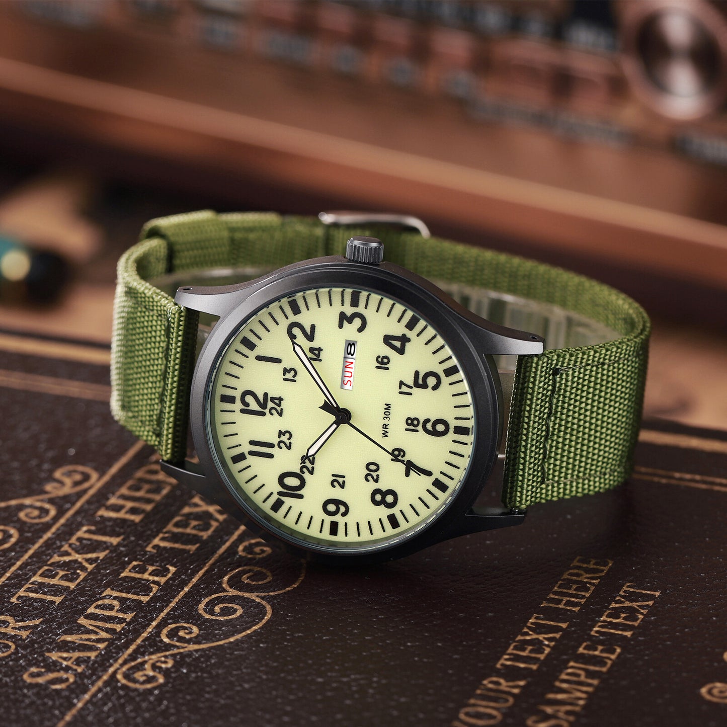 Men'S Tactical Military Nylon Band Quartz Date Wrist Watch Luminous 24-Hour Dial