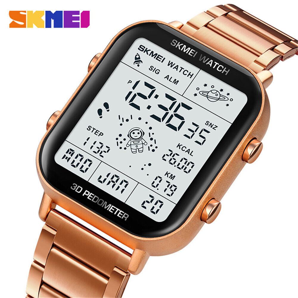 SKMEI Men Watch Rectangle Digital Wristwatch Full Steel Electronic Digital Watch