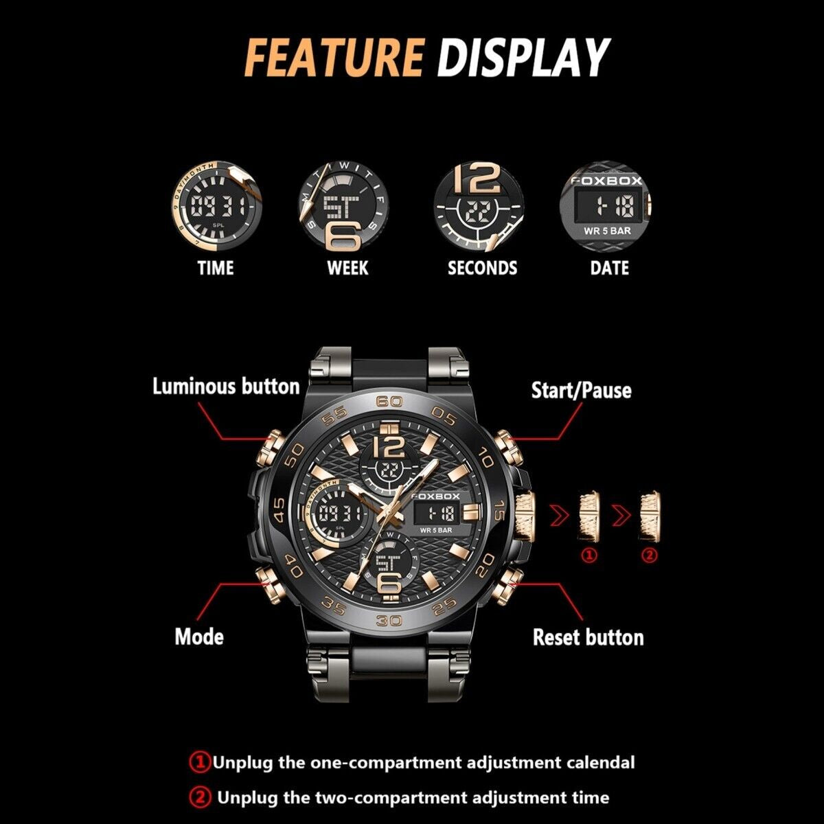 Men'S Diver Sport Wristwatch Digital Analog Quartz LED Waterproof Luxury Watches