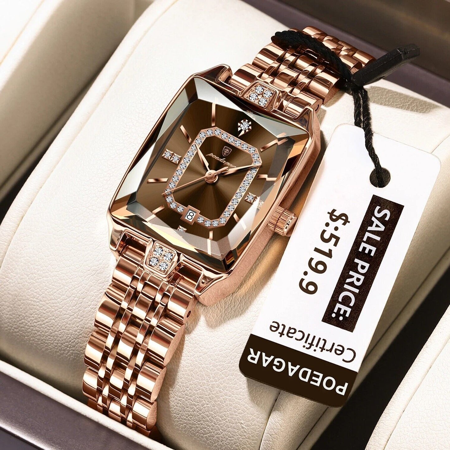 New Elegant Women'S Waterproof Stainless Steel Quartz Watch with Date Display