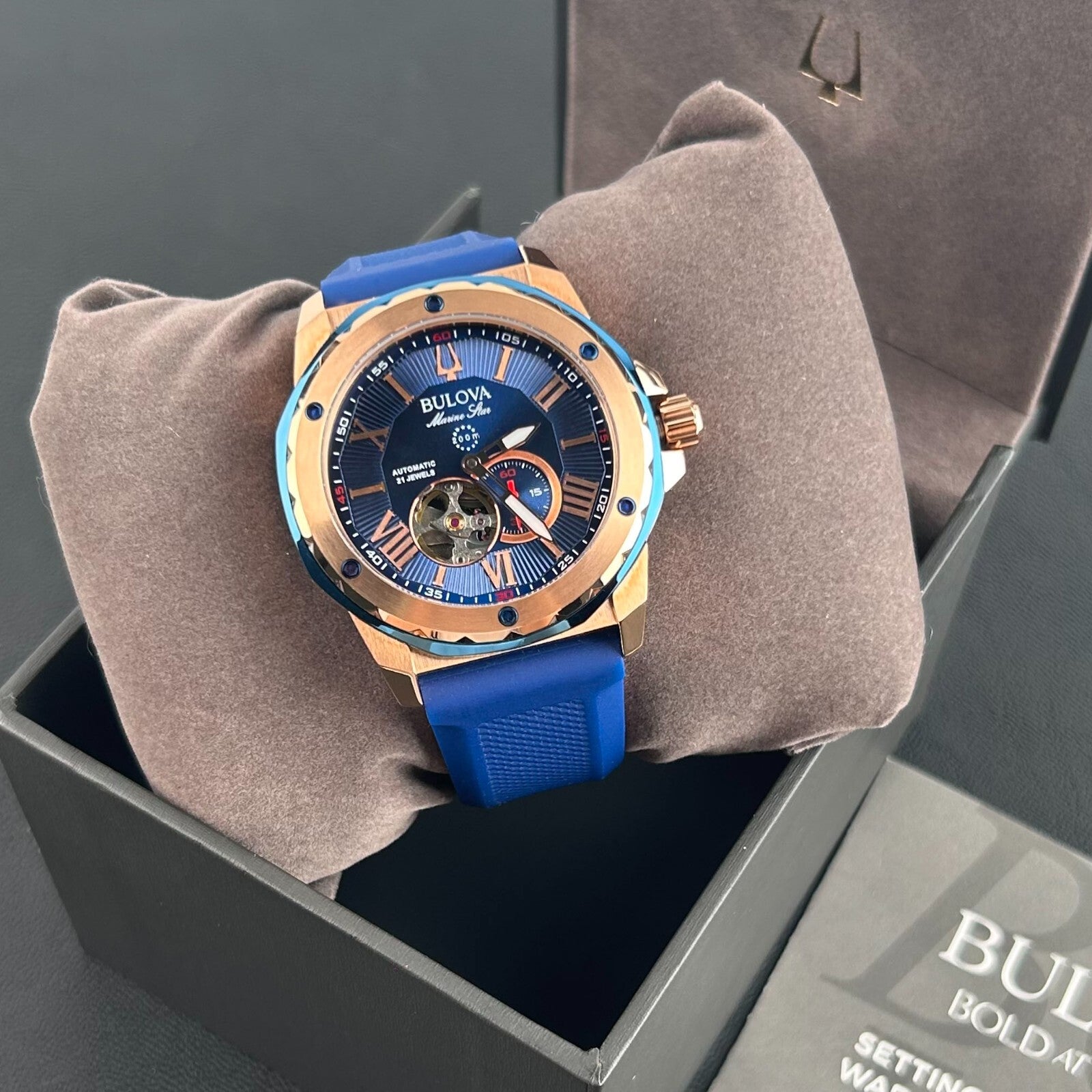Bulova Marine Star Blue Dial-Blue Silicon Strap 98A227Automati
