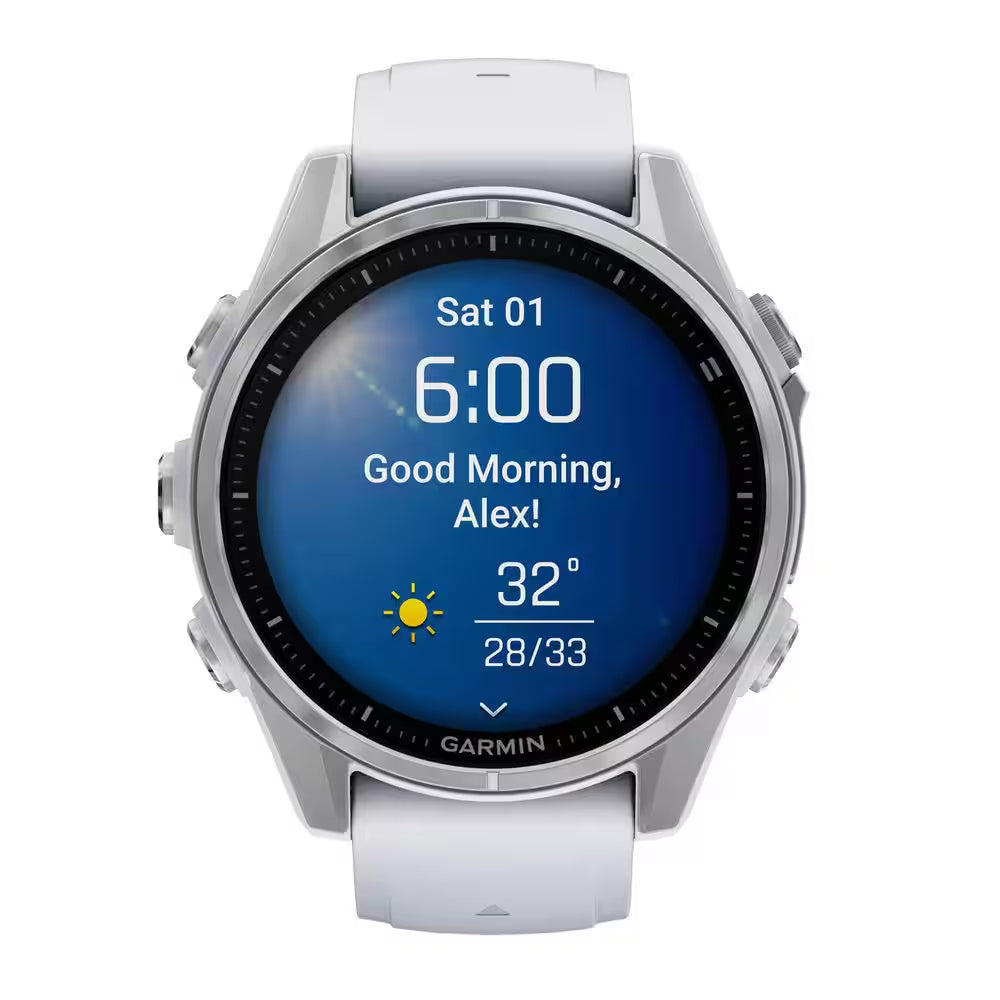Fenix 8 AMOLED Multisport 43-Mm GPS Watch with Silicone Band 1.69 X .54 in Silver and Whitestone