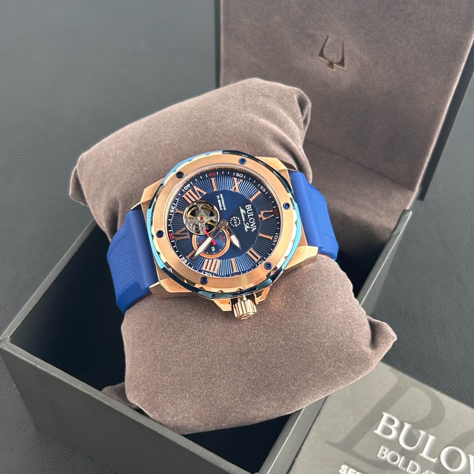 Bulova Marine Star Blue Dial-Blue Silicon Strap 98A227Automati