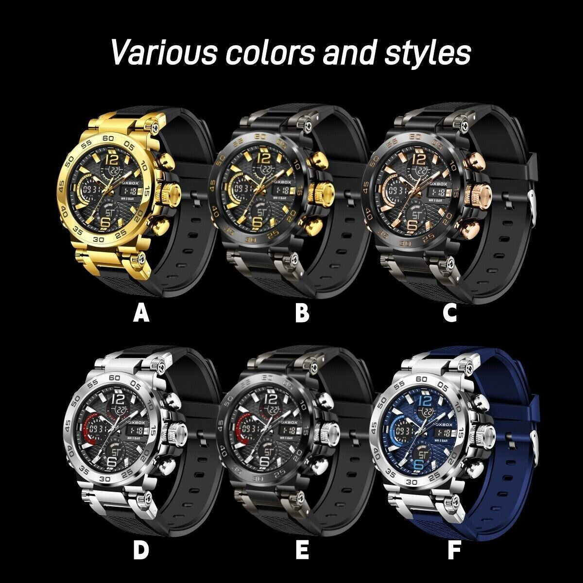 Men'S Diver Sport Wristwatch Digital Analog Quartz LED Waterproof Luxury Watches