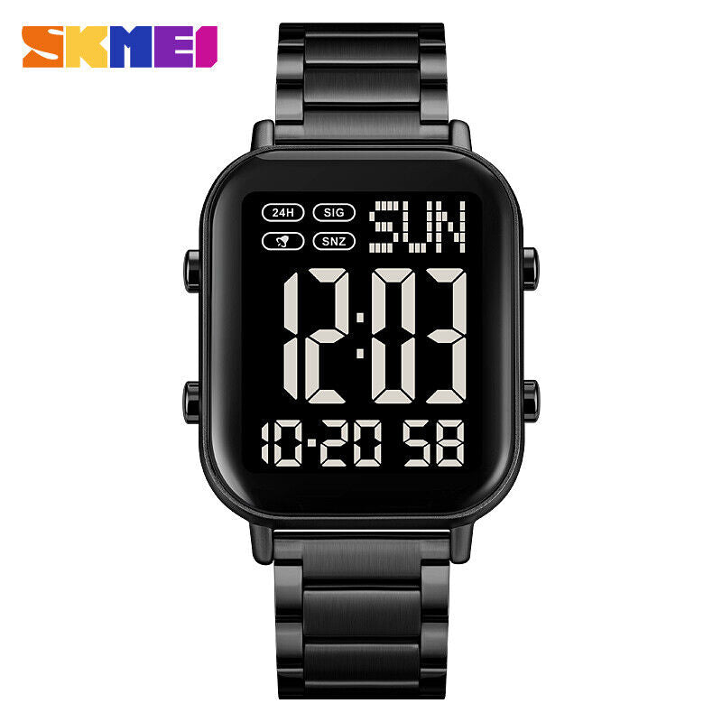 SKMEI Men Watch Rectangle Digital Wristwatch Full Steel Electronic Digital Watch